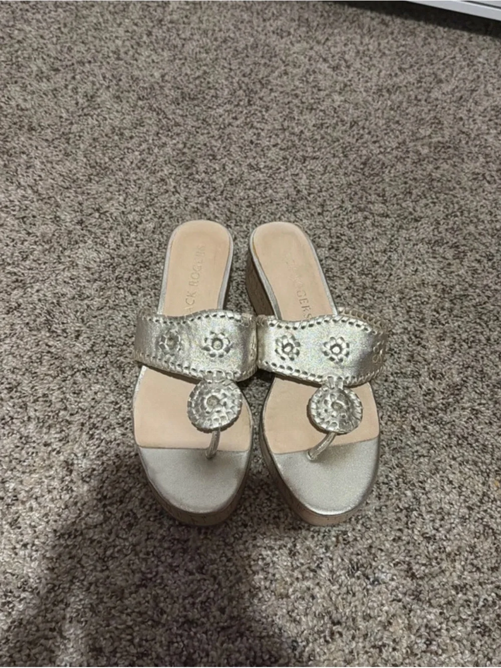Jack Rogers Metallic Gold Wedge Thong Sandals